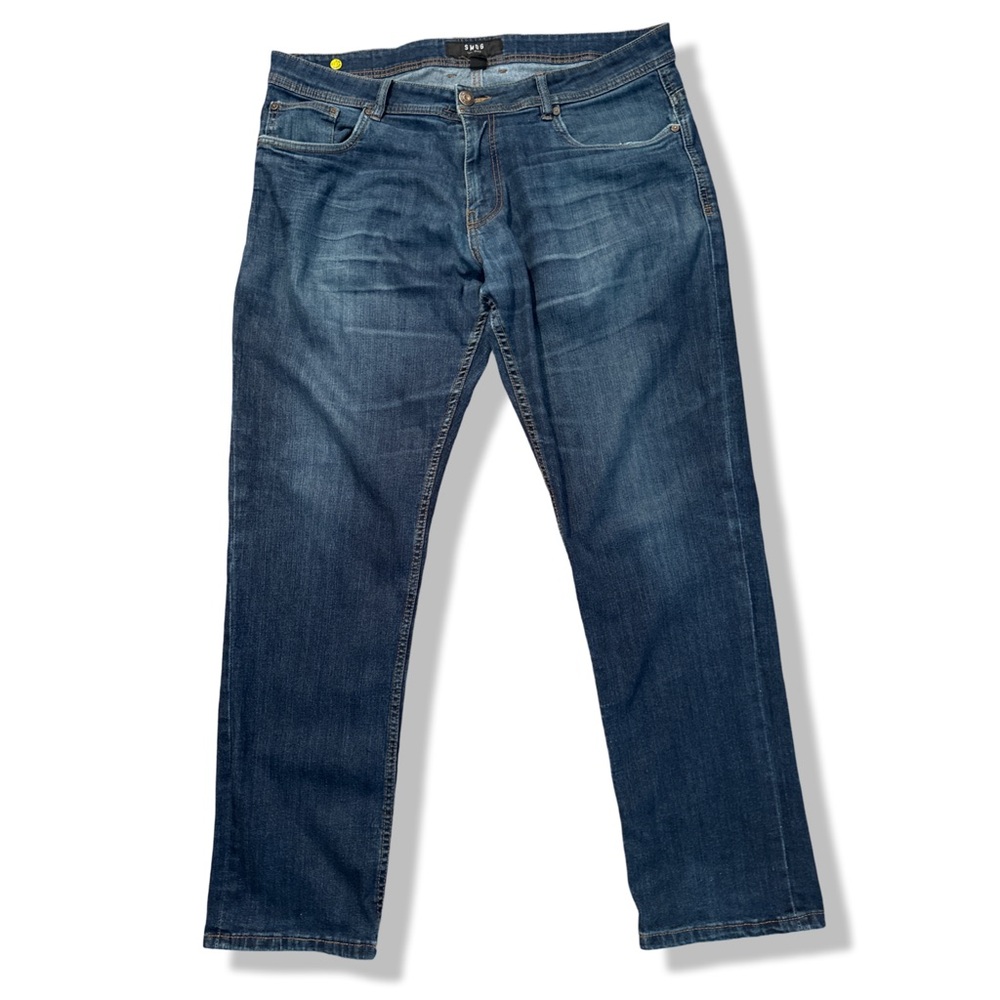 Smog Slim Straight Stretch Fit Jeans 38 x 32 Navy Blue